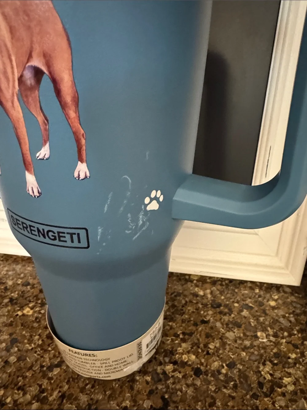 Serengeti Blue Boxer & Paw Print Travel Mug with Handle NEW - see last pic